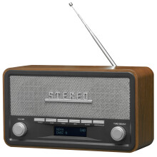 Denver DAB-18 Vintage Style Stereo DAB / DAB+ & FM Radio, Real Wood Cabinet, Bluetooth, Clock Radio Alarm, AUX In, Mains or Battery