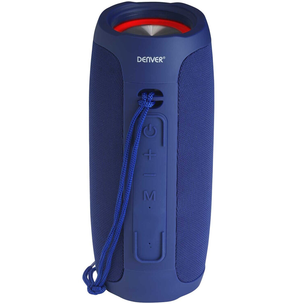 Denver (Blue) Btv-220 Portable Bluetooth Speaker Cannon, Led Lights, Rechargeable, Usb & Micro Sd, Aux In, Handsfree Speaker Phone