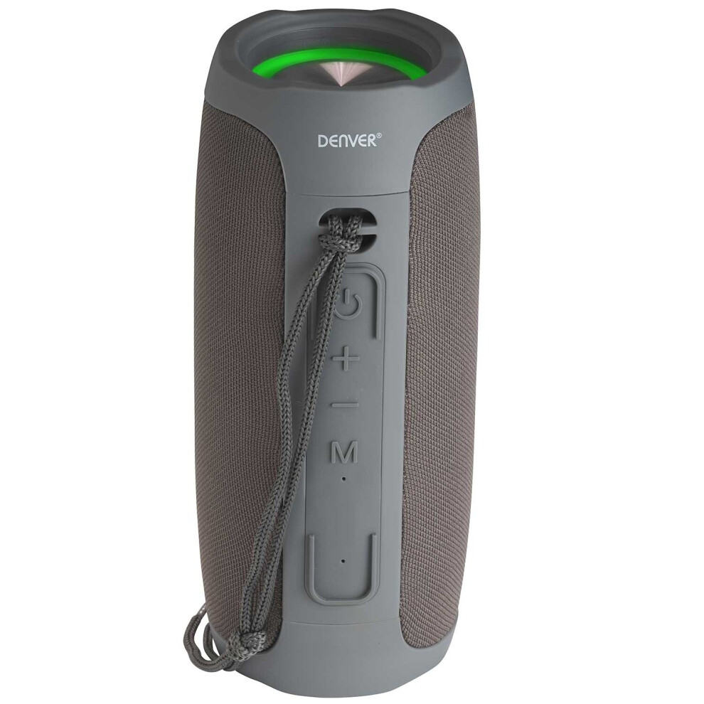 (Grey) Denver BTV-220 Portable Bluetooth Speaker Cannon, LED Lights, Rechargeable, USB & Micro SD, AUX In, Handsfree Speaker Phone