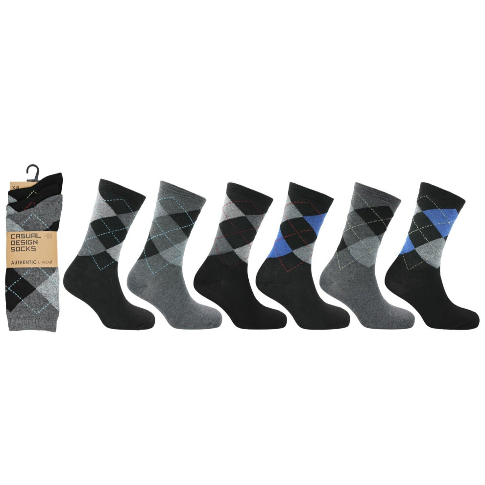 (2833) New Men's 3 Pairs Pack Casual Design Shoe Socks Design Lycra Cotton U- Wear UK