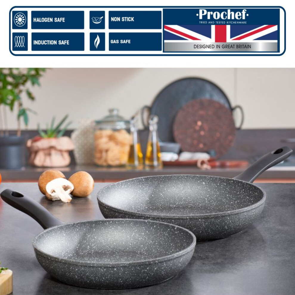 Non Stick Frying Pans Forged Aluminium Set of 2 Marble Coating