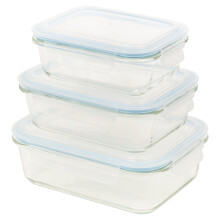 (Set of 3) Clear Rectangle Glass Kitchen Oven Safe Food Storage Containers Plastic Lid x3,6