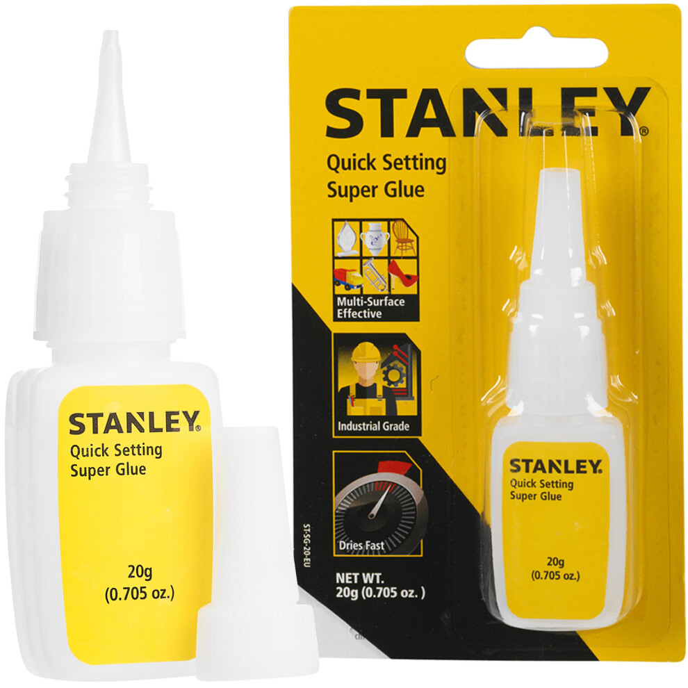 Stanley (20G Glue Bottle, 3) Extra Strong Super Glue Adhesive Wood Metal
