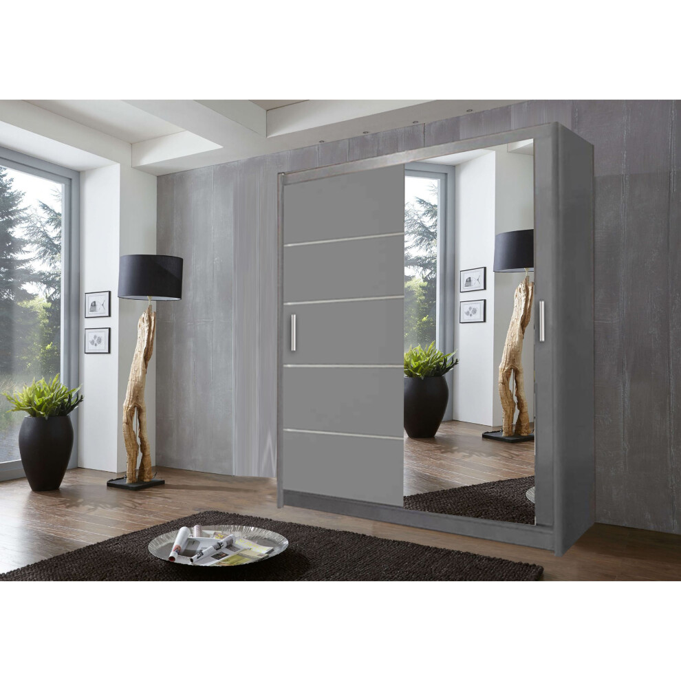 (203 cm, Grey) Lyon 2 and 3 Door Sliding Mirror Wardrobe