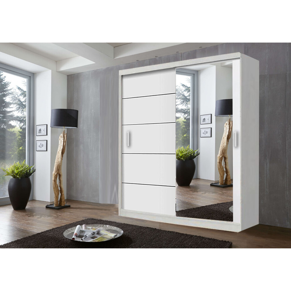 (180 cm, White) Lyon 2 and 3 Door Sliding Mirror Wardrobe