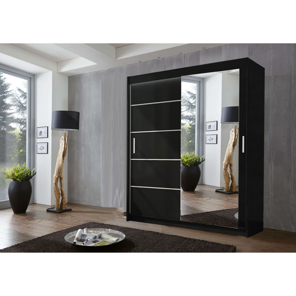 (203 cm, Black) Lyon 2 and 3 Door Sliding Mirror Wardrobe