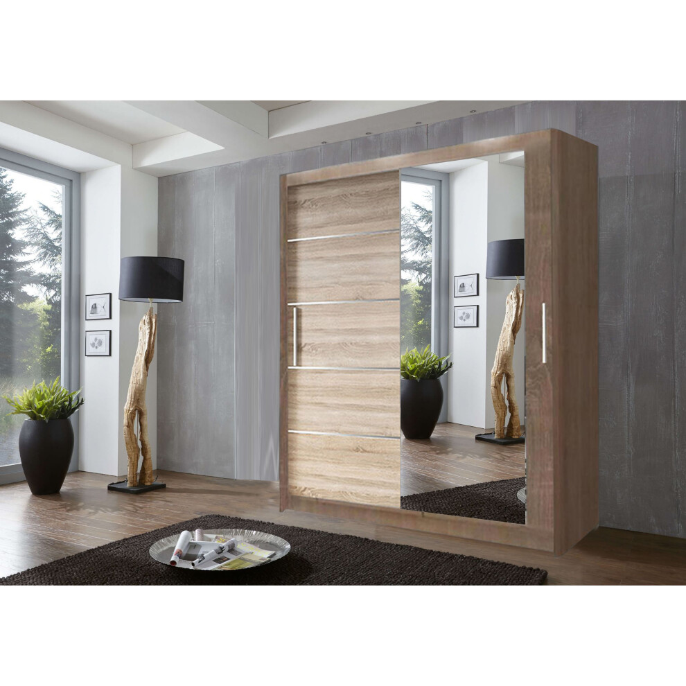 (180 cm, Oak/Sonoma) Lyon 2 and 3 Door Sliding Mirror Wardrobe