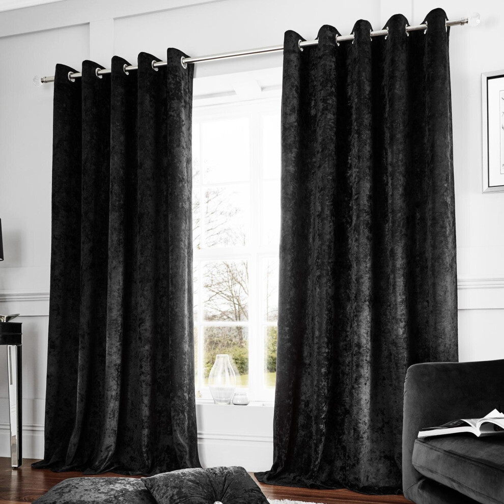 Crushed Velvet Eyelet Curtains Black 90" x 90"