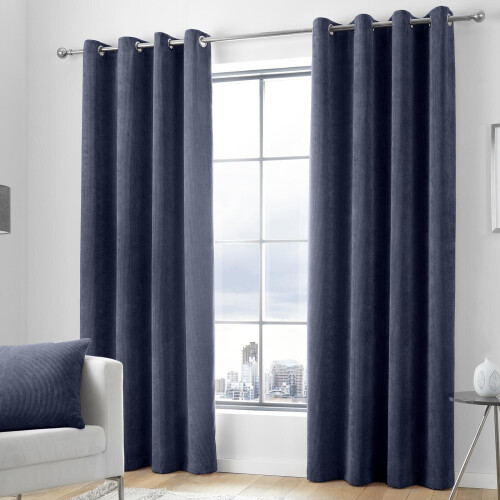 Kilbride Cord Eyelet Curtains Navy 66" x 54"