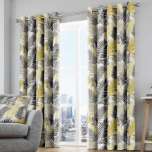 Tropical Lined Eyelet Curtains Ochre 90" x 72"
