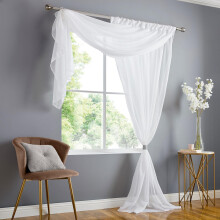 Alan Symonds Double Voile Ready Made Rod Pocket Heading White 57x90" (147x229cm) Curtain Panels
