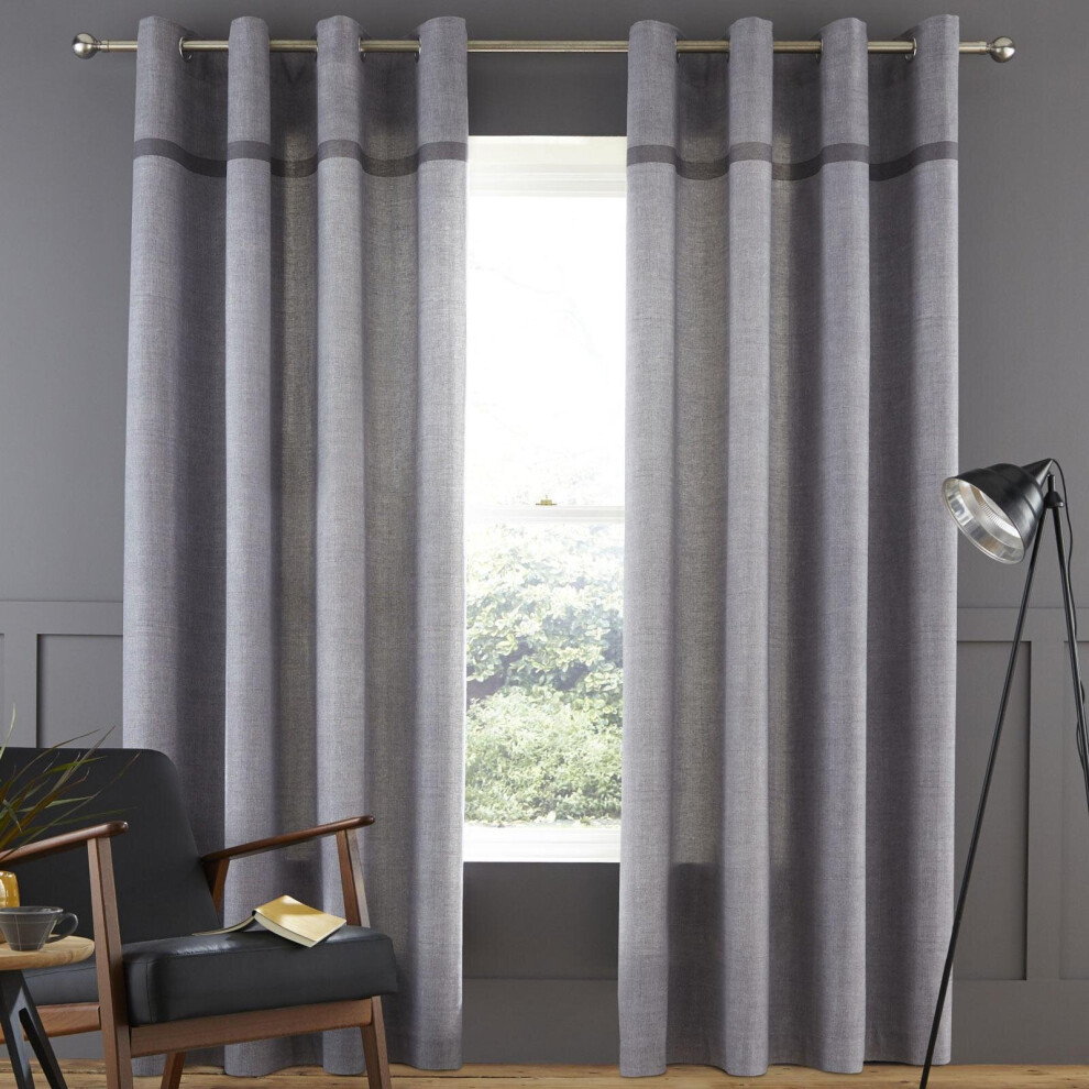 Catherine Lansfield Melville Woven Eyelet Curtains 46" X 54" Grey