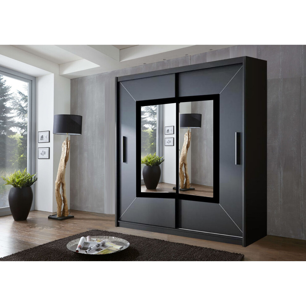 (150 cm, Black) Venice Sliding Door Wardrobe In 3 Size 3 Color