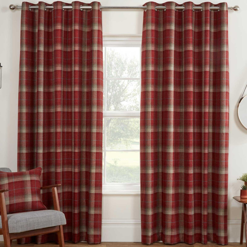 Sundour Red Carnoustie Eyelet Curtains 46" X 90"