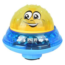 (Yellow/blue) 2 in 1 Induction Water Spray Toy & Space UFO Car Toys with LED Light Musical Fountain Toy Automatic Induction Sprinkler Bath Toy