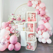 4pcs Baby Box Decoration Transparent Cardboard Gift Balloon Boxes (Boîtes à ballons pour bébés)
