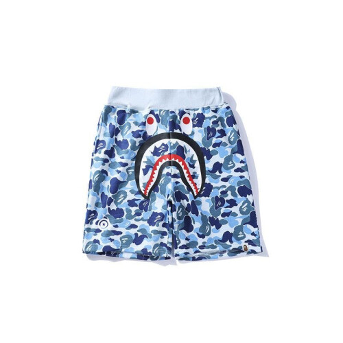 (Blue, 2XL) Summer casual camouflage shark head print shorts youth