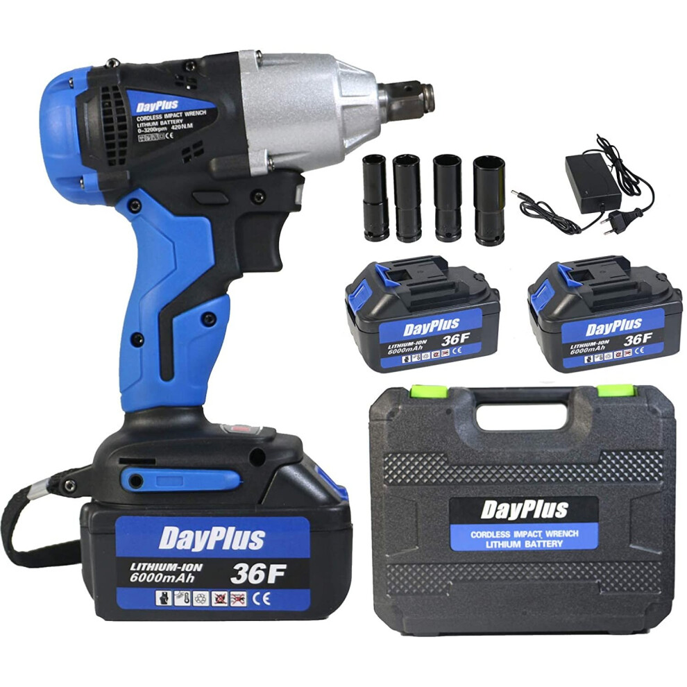 Cordless Electric Impact Wrench With Two Batteries 6.0Ah Lithium-Ion 780744913926