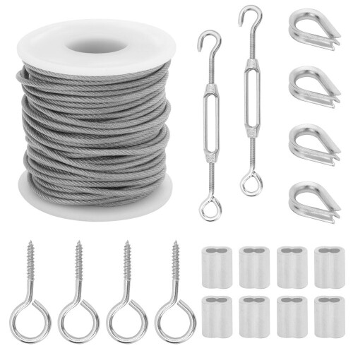 50ft Stainless Steel Garden Wire Cable Railing Rope Turnbuckle Wire