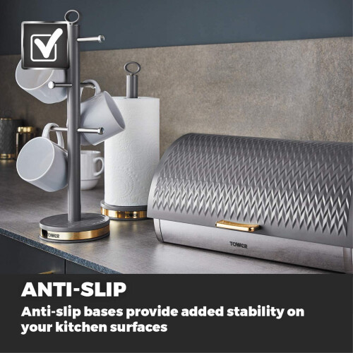 Tower EMPIRE Bronze GREY Roll Top Bread bin, towel Pole, Mug Tree and set 3 Canisters 1