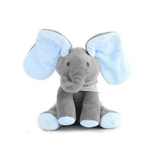 (Elephant/Blue) Baby Peeka boo Soft Elephant Doll Singing Toy Gift