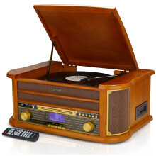 (Vintage Wood) Denver MRD-51BT Retro Record Player Turntable Music Centre With CD Player, DAB & FM / AM Radio, Bluetooth, Record Player, Cassette, MP3 USB And AUX IN