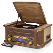 (Light Wood) Denver MRD-51BT Retro Record Player Turntable Music Centre With CD Player, DAB & FM / AM Radio, Bluetooth, Record Player, Cassette, MP3 USB And AUX IN