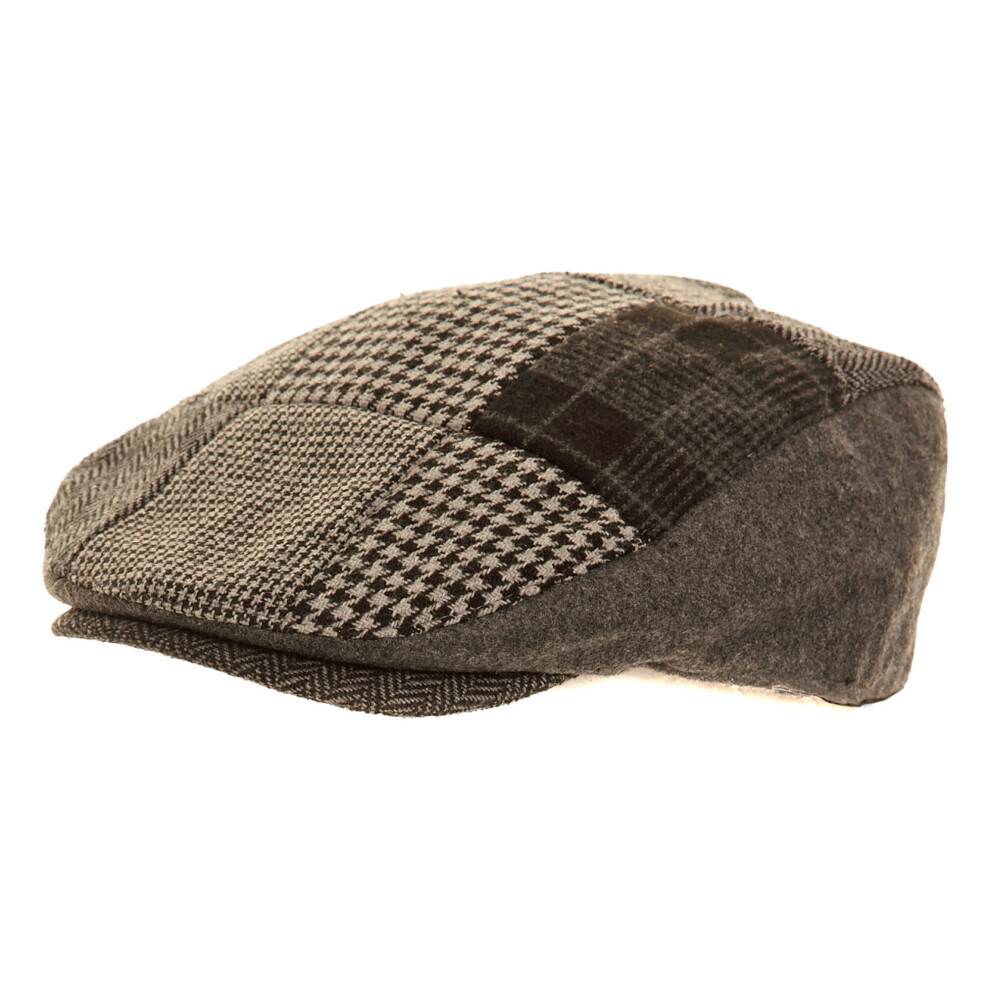 (58cm, Grey) Mens Patchwork Winter Flat Cap With Wool