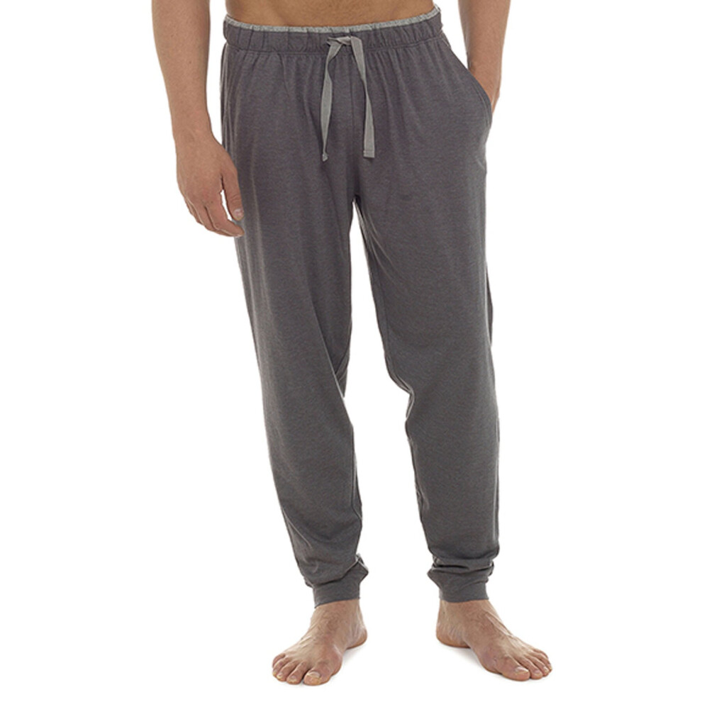 (L, Charcoal) Socks Uwear Mens Marl Jersey Pyjama Trouser Lounge Wear