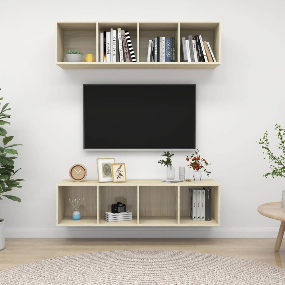 vidaXL 2x Wall Mounted TV Cabinets Sonoma Oak Engineered Wood Stereo Cabinet