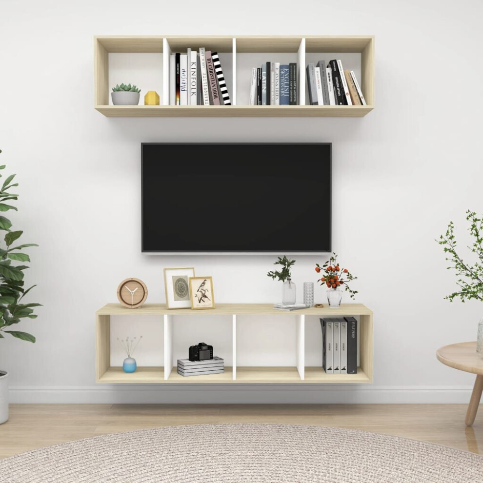 vidaXL 2x Wall Mounted TV Cabinets White & Sonoma Oak Engineered Wood TV Unit