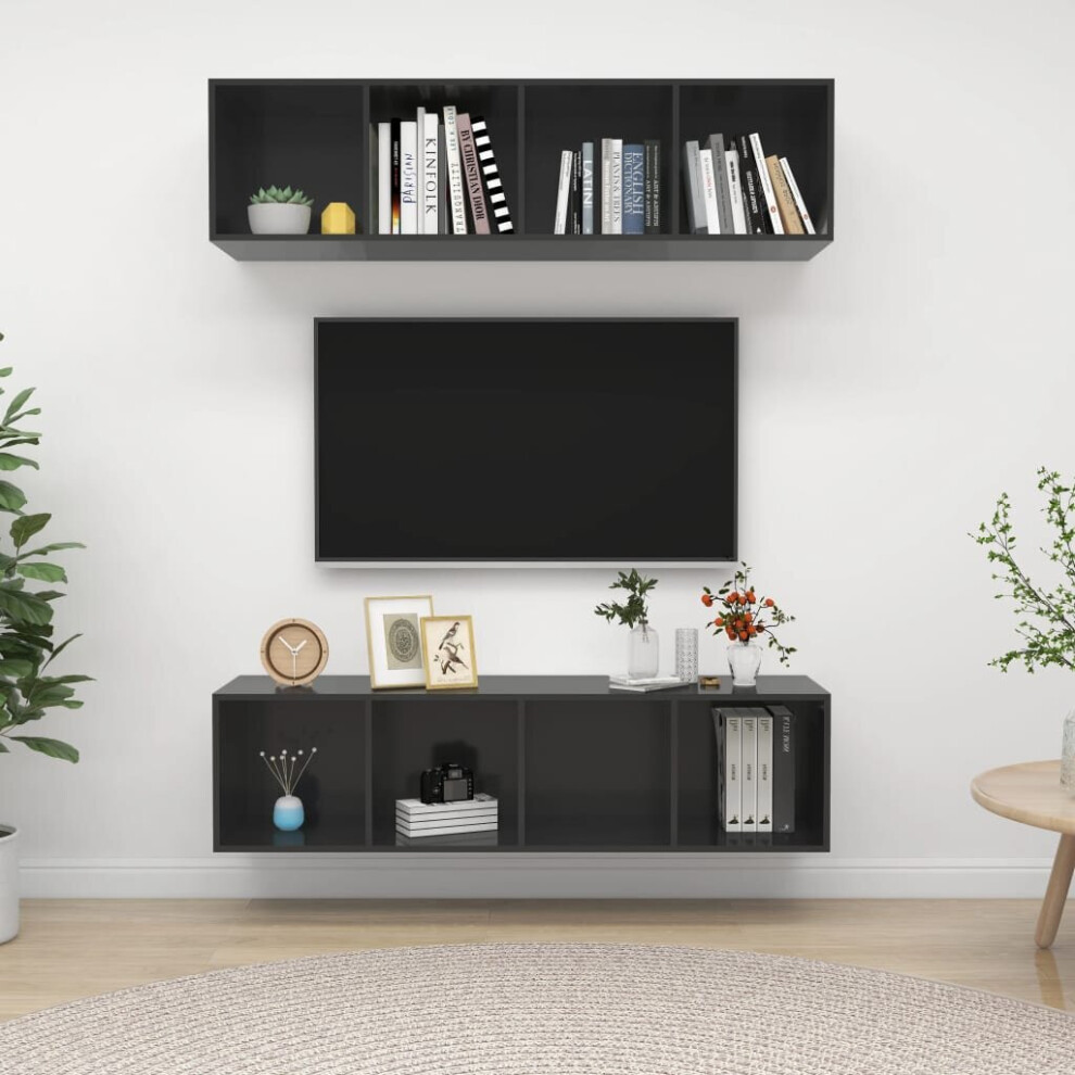 vidaXL 2x Wall Mounted TV Cabinets High Gloss Grey Engineered Wood TV Stand