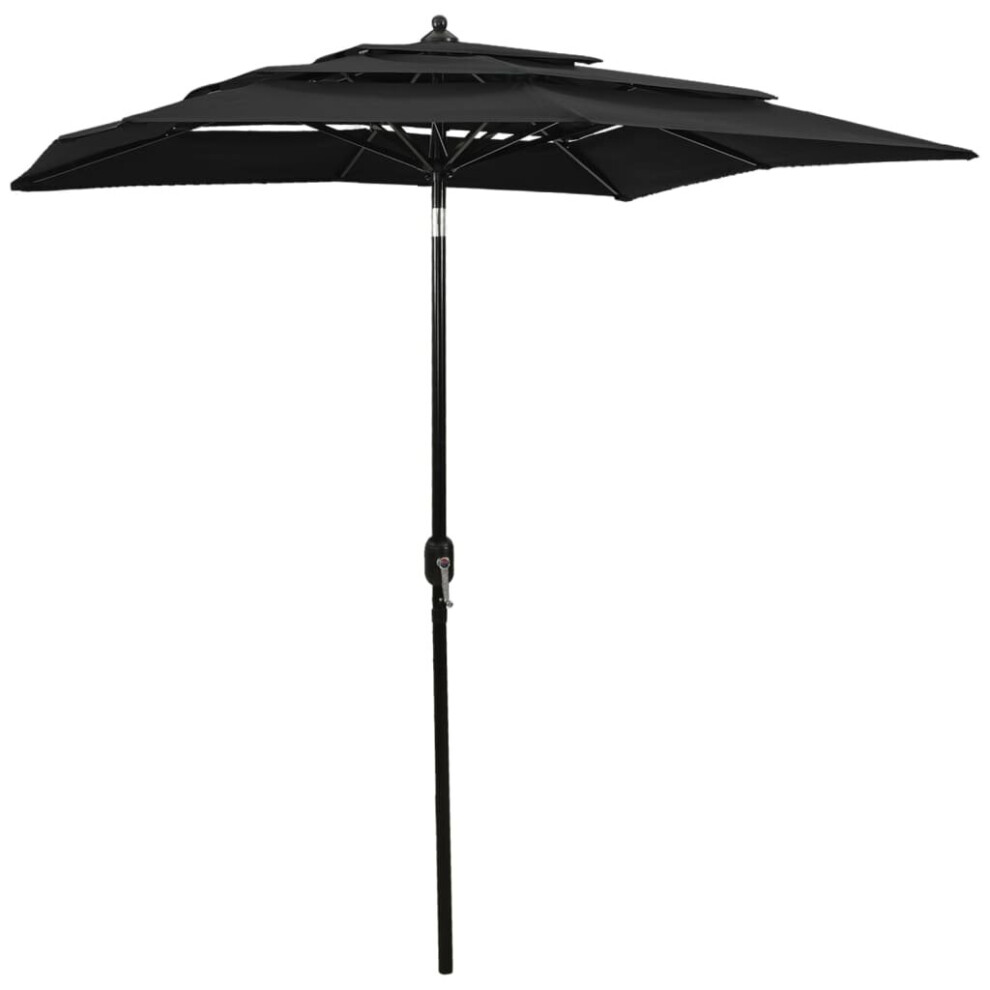 vidaXL 3-Tier Parasol with Aluminium Pole Black 2x2 m Outdoor Umbrella Canopy