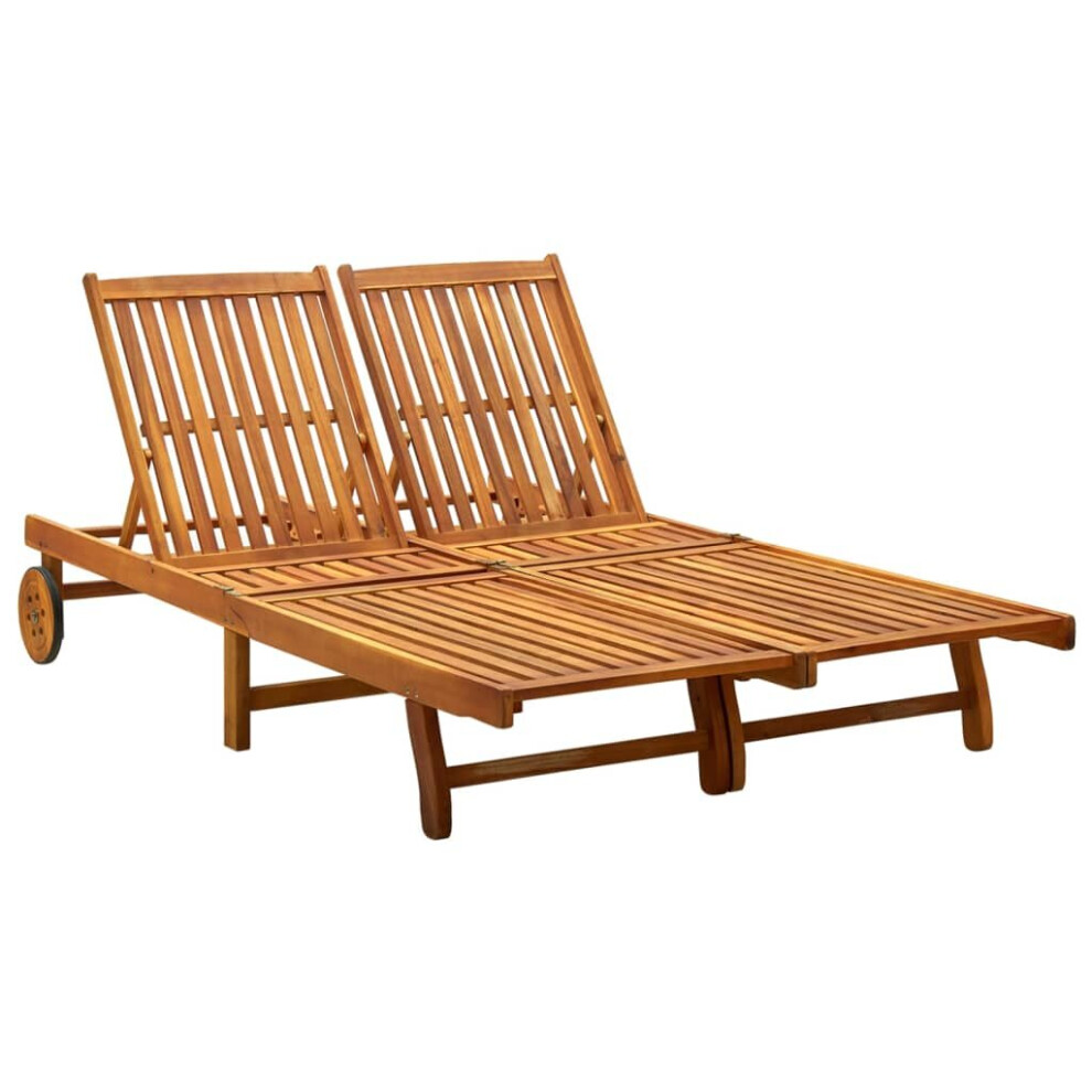 vidaXL Solid Acacia Wood 2-Person Sun Loungers Outdoor Furniture Seating Sunbeds