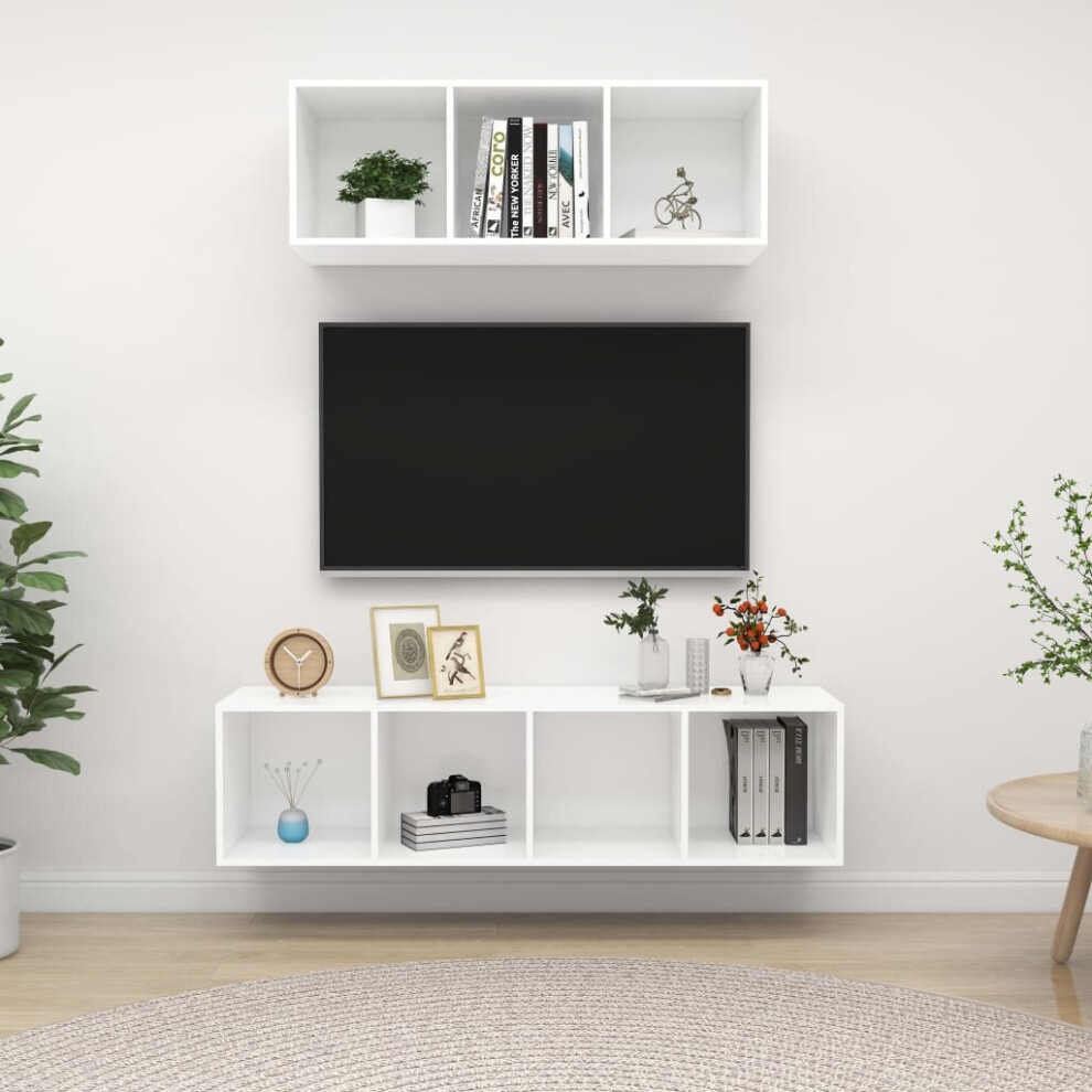 Vidaxl Tv Cabinet Set 2 Piece White Chipboard Lowboard Living Room Furniture