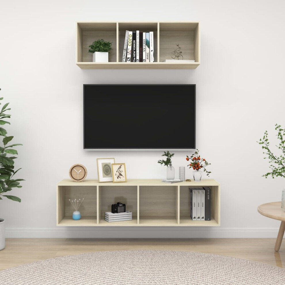 Vidaxl Tv Cabinet Set 2 Piece Sonoma Oak Engineered Wood Tv Unit Hifi Cabinet