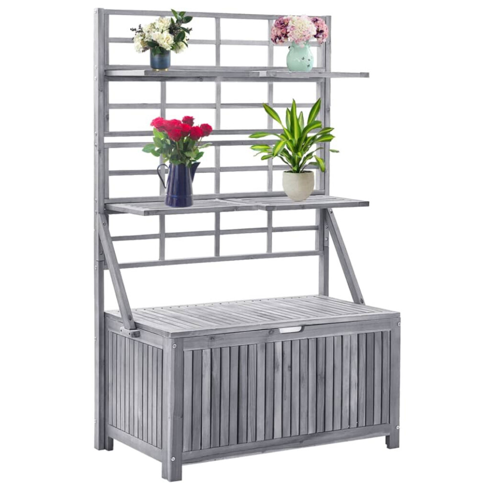 vidaXL Solid Acacia Wood Storage Box with Trellis Grey 99x55x160 cm Sunbed
