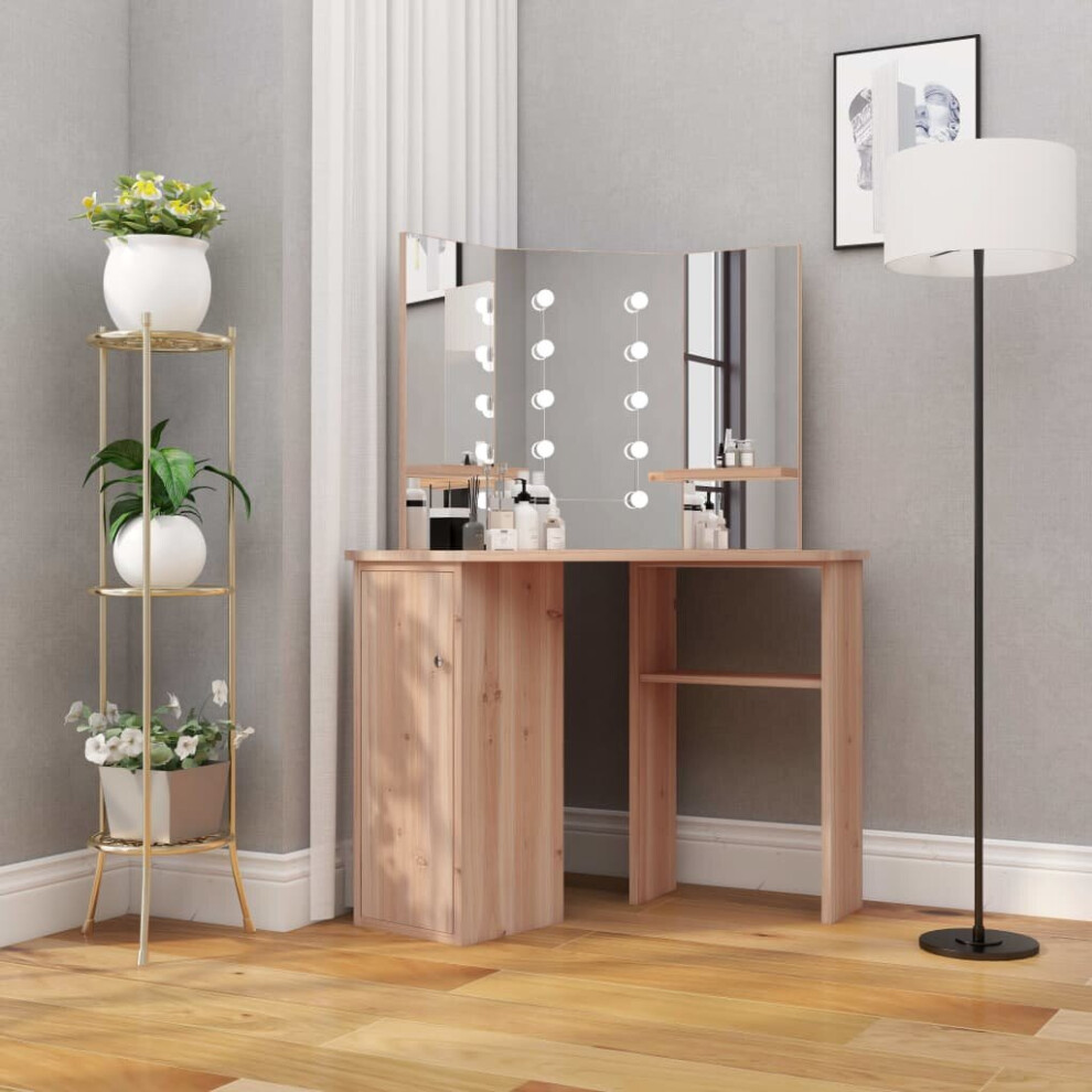 vidaXL Corner Dressing Table with LED Oak 111x54x141.5 cm Home Make-up Table