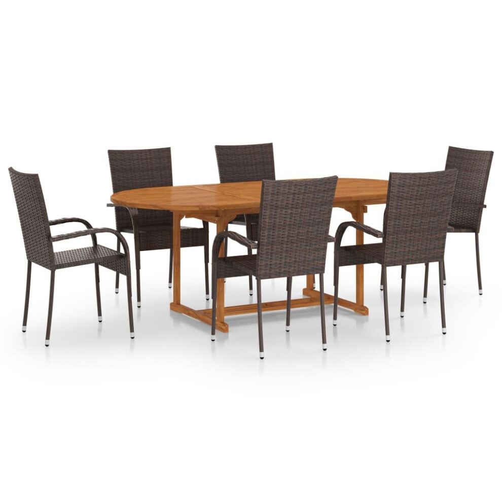 vidaXL Garden Dining Set 7 Piece Brown Poly Rattan Outdoor Patio Furniture Set