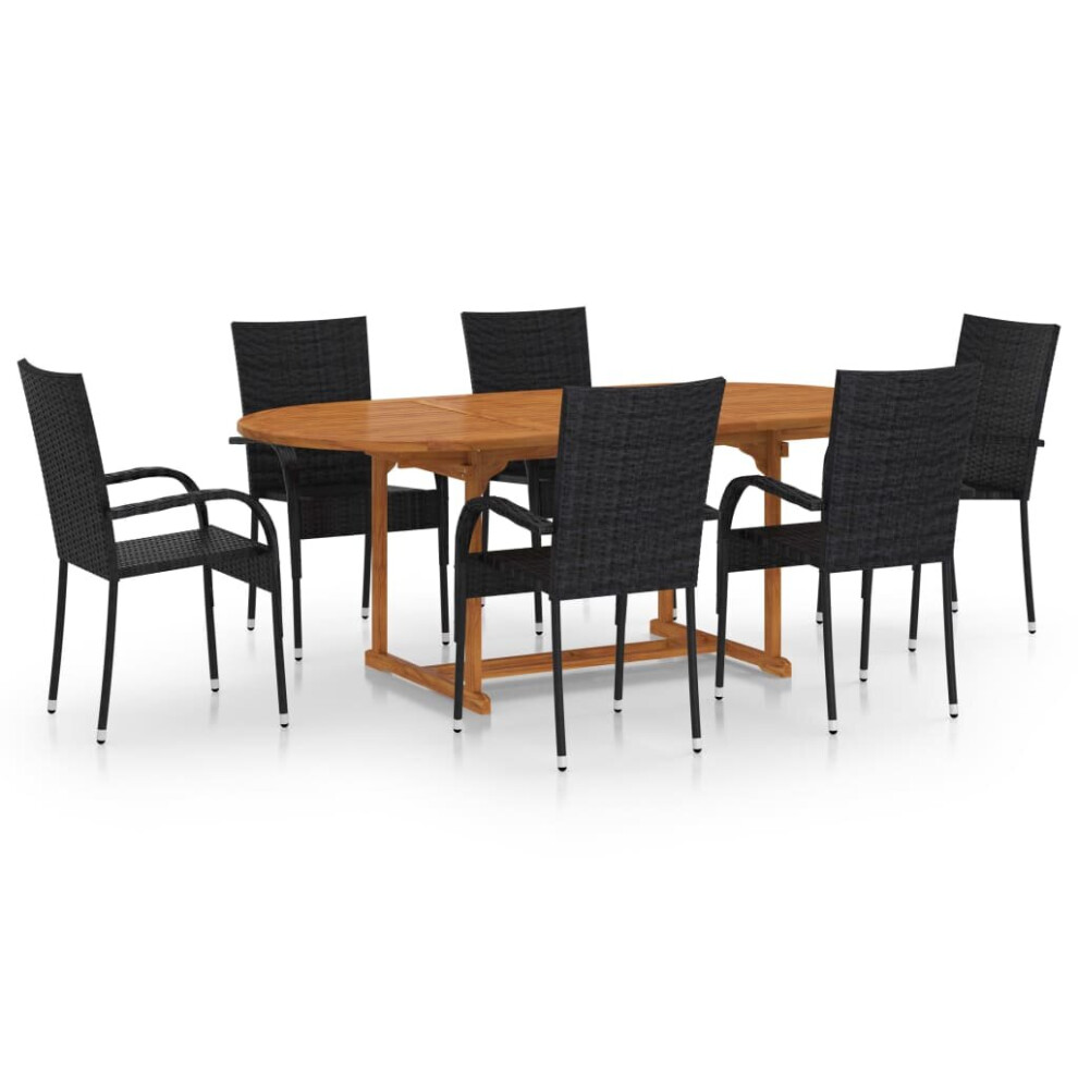 Vidaxl Garden Dining Set 7 Piece Black Poly Rattan Outdoor Patio Furniture Set