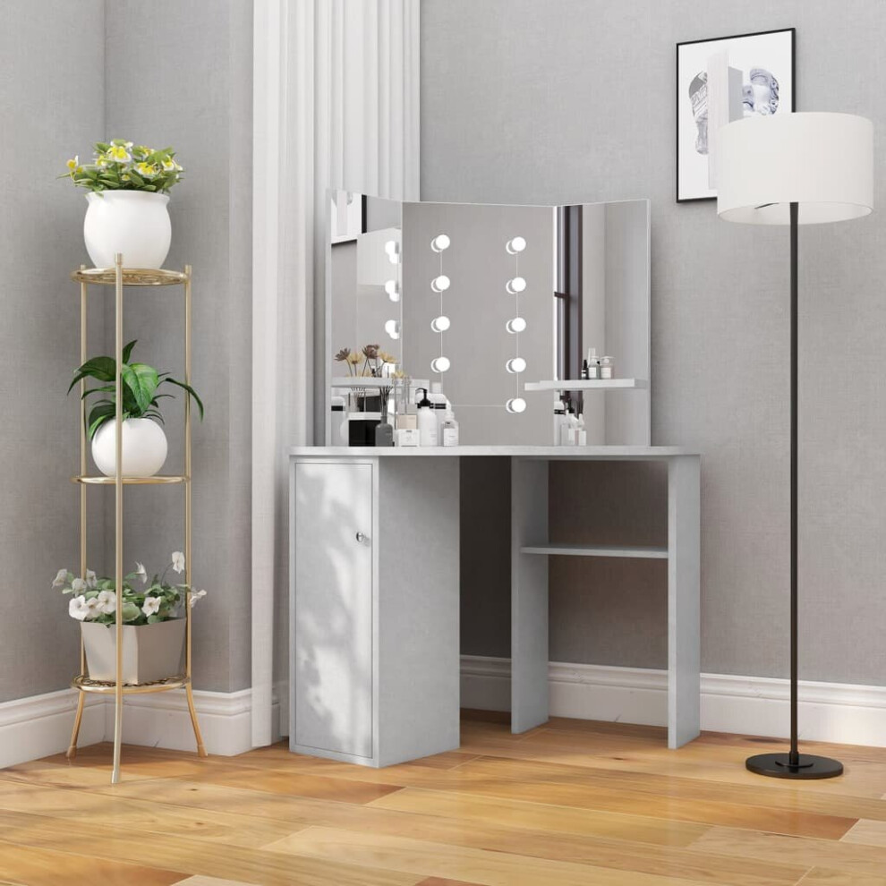 vidaXL Corner Dressing Table with LED Concrete Grey 111x54x141.5 cm Furniture