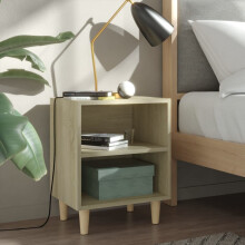 vidaXL 2x Bed Cabinets with Solid Wood Legs Sonoma Oak Bedroom Nightstand