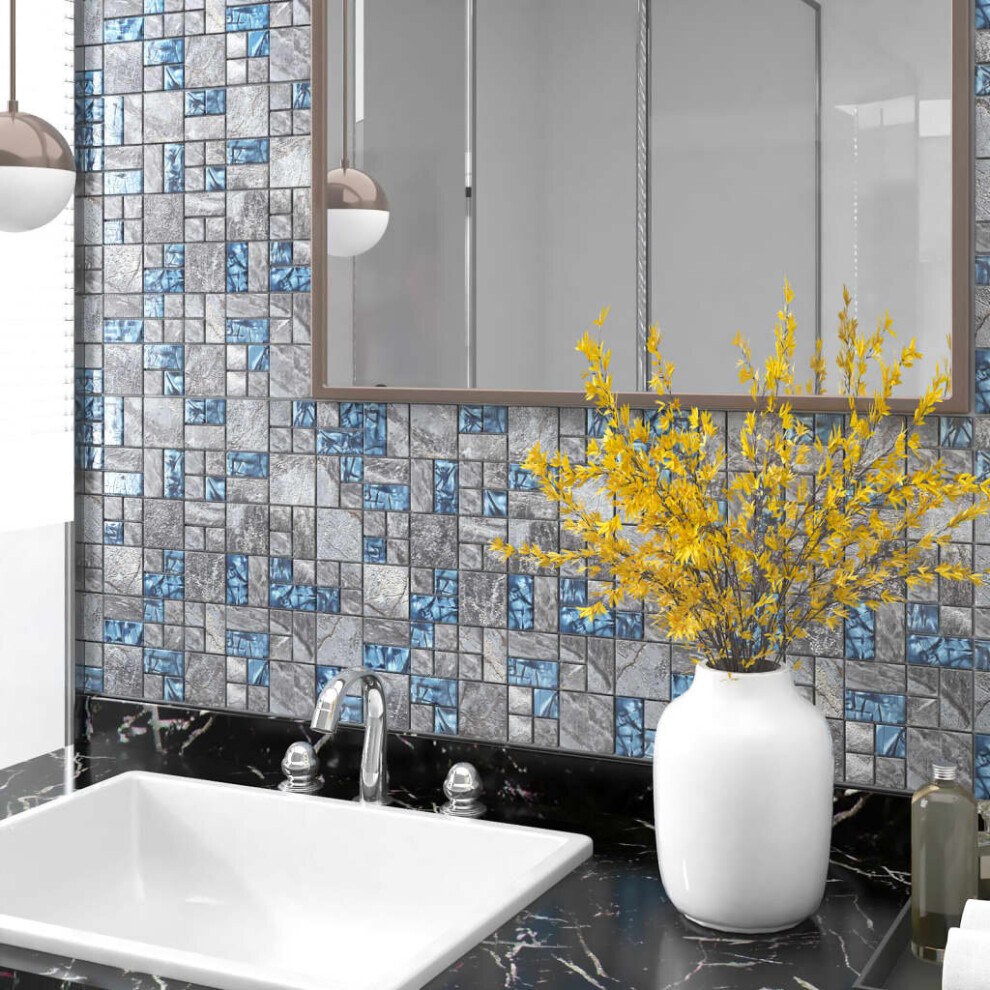 vidaXL 22x Self-adhesive Mosaic Tiles Grey and Blue 30x30 cm Glass Wall Tile