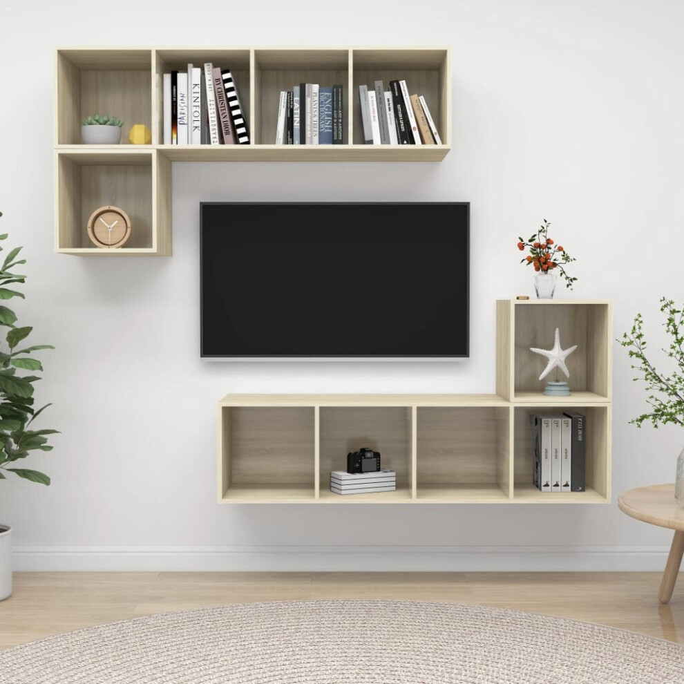 Vidaxl Tv Cabinet Set 4 Piece Sonoma Oak Engineered Wood Tv Unit Hifi Cabinet
