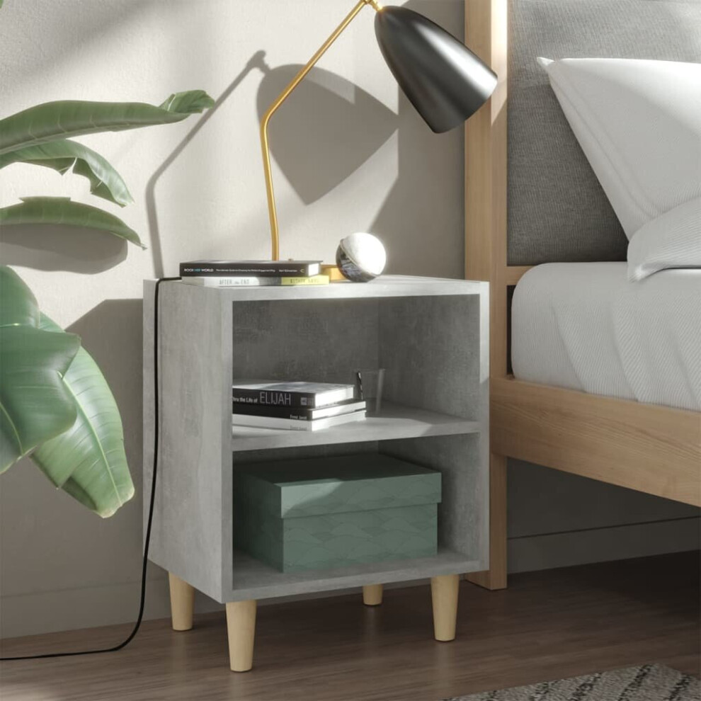 vidaXL Bed Cabinet with Solid Wood Legs Concrete Grey Side Table Nightstand