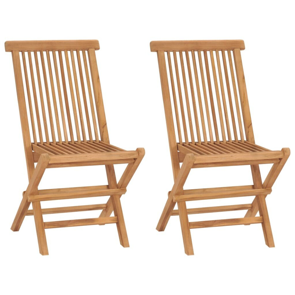 Vidaxl 2X Solid Teak Wood Folding Garden Chairs Outdoor Seating Furniture Brown