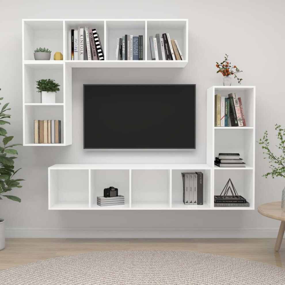 Vidaxl Tv Cabinet Set 4 Piece White Chipboard Lowboard Living Room Furniture