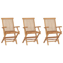 vidaXL 3x Solid Teak Wood Folding Garden Chairs Outdoor Seating Furniture