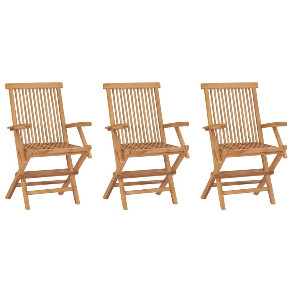 Vidaxl 3X Solid Teak Wood Folding Garden Chairs Outdoor Seating Furniture