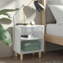 vidaXL 2x Bed Cabinets Solid Wood Legs High Gloss White Bedroom Nightstand